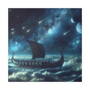 Viking Ship in Space Matte Canvas, Stretched, 0.75"