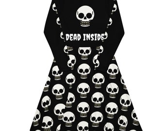 Dead Inside Skull Goth All-over print long sleeve midi dress