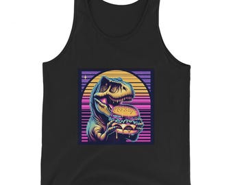 T-Rex Eating A Cheeseburger | Funny Unisex Tank Top