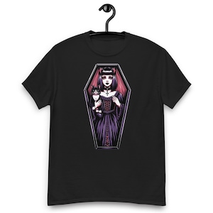 Goth Girl and Her Cat Laying In A Coffin | Goth Unisex classic tee