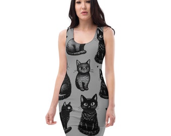 Black Cat Print Ruffle Dress, Spooky Gothic A-line Sundress - Etsy