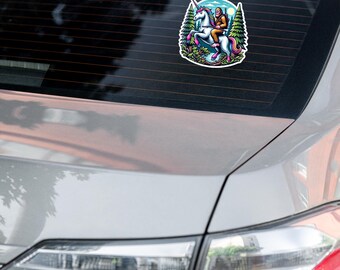 Bigfoot Riding on a Unicorn | Weird Bigfoot Bubble-free stickers