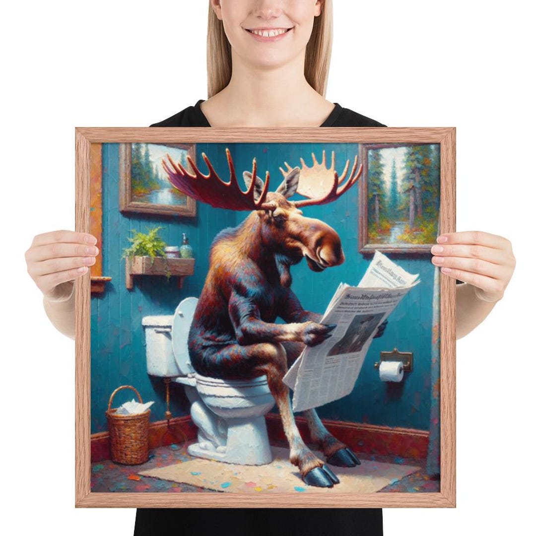 Sit Moose Moose Sitting on the Toilet | Funny Great Outdoors Framed Poster - Etsy