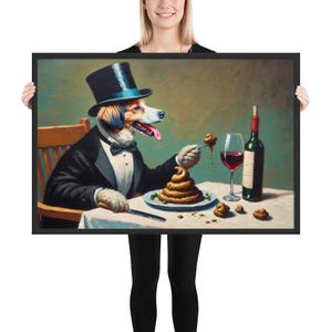 Fancy Dog Eating a Plate Full of Poop | Weird and Funny Framed poster