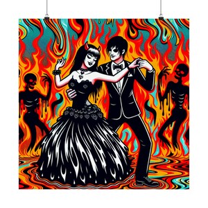 Prom In Hell | Goth Girl and Boy At The Hells Dance Matte Vertical Posters