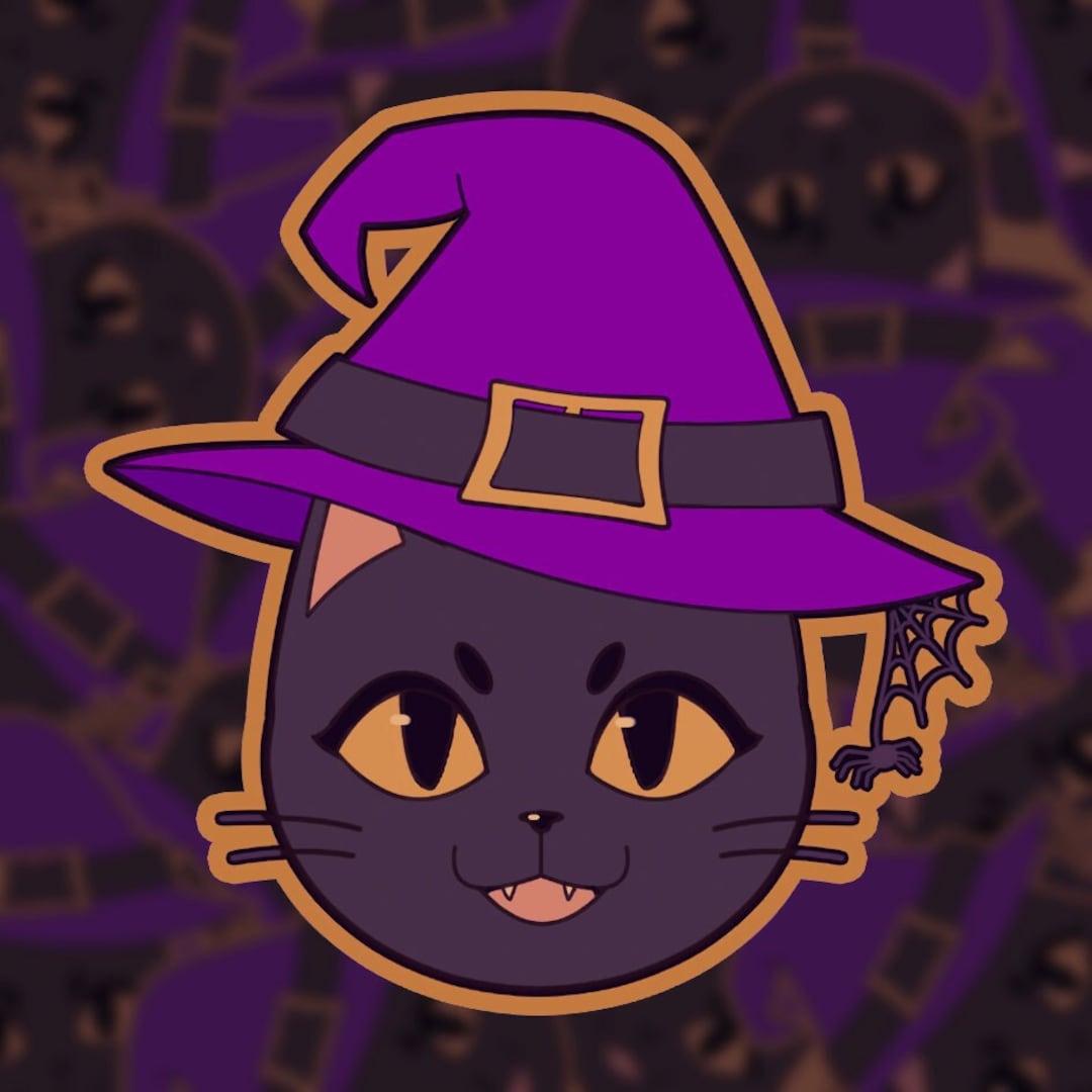 Holographic Witch Cat Sticker | Halloween Black Kitty Laptop Decal - Etsy