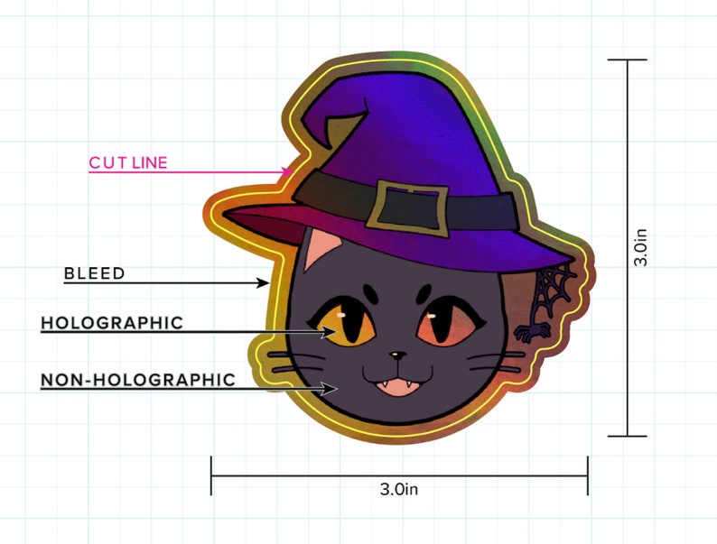 Holographic Witch Cat Sticker | Halloween Black Kitty Laptop Decal - Etsy