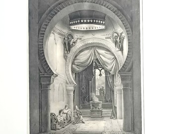 Moors interieur - Prachtige oriëntalistische litho uit de 19e eeuw