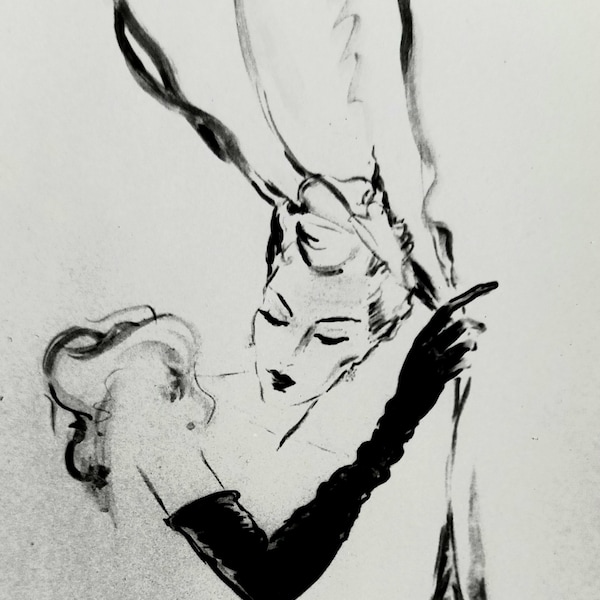 Photographie noir et blanc - Tirage argentique original années 40 - Publicité - Parfums Dana - Femme élégante au gant noir - Facon Marrec