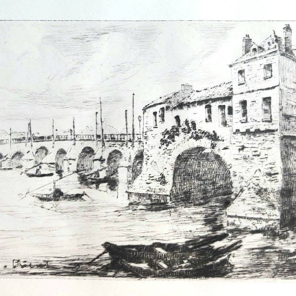 Recueil complet de 20 gravures sur cuivre originales d'Antoine Brient - Années 30 - La Loire - Sur les Ponts de Nantes - Numéroté 37/125