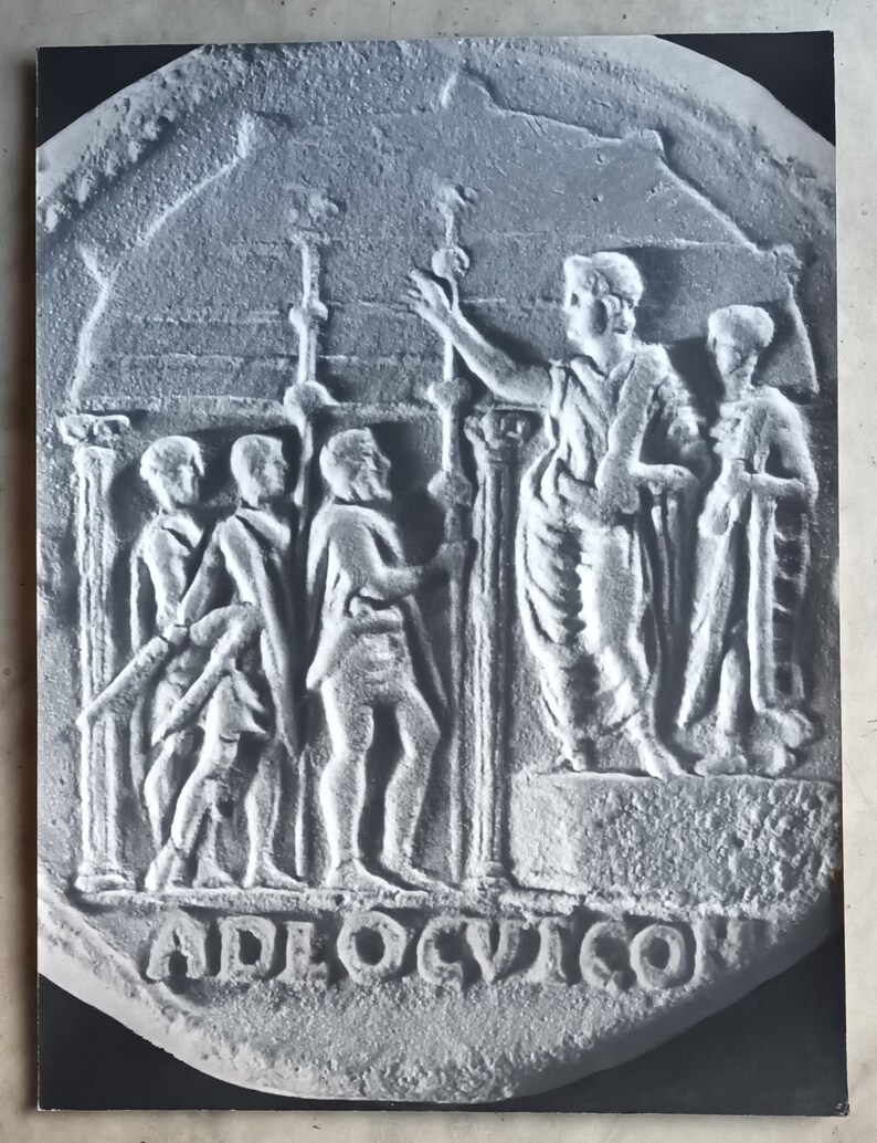 Adlocutio Cohortium Toespraakcohorten Keizer Nero Oude munt Grote originele foto uit de jaren 50 verbeterd met pastel afbeelding 1