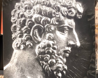 Portrait masculin Empereur romain Lucius Verus - Monnaie antique - Grande photographie originale années 50 rehaussée au pastel