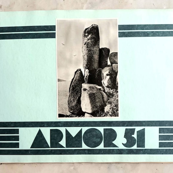 Album photos original ancien - Carnet de voyage avec dessins au crayon de Lannion - Entièrement fait main - Les côtes d'Armor - 1951
