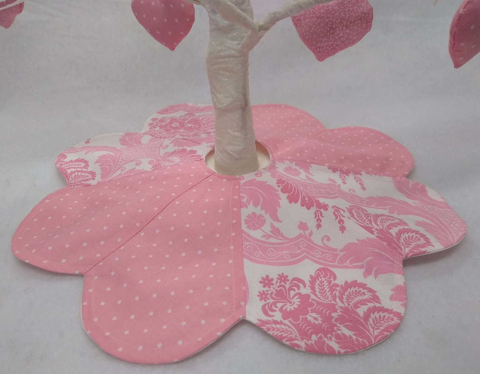 Table top Valentine Tree Skirt. Pink flock print and polka dot Etsy
