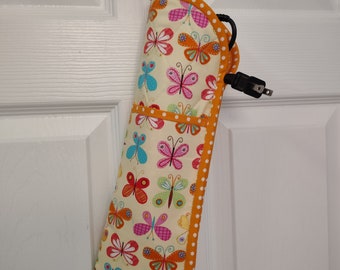 Flat Iron or Curling Iron Sleeve. Hot Hair Tool Travel Protective tote. Quilted heat resistant tool sleeve with pocket and hanging loop.