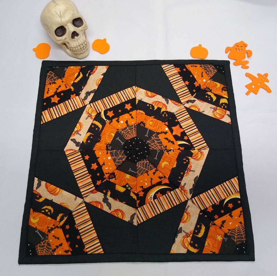 Halloween Square Quilted Table Topper. 15.5 Square Halloween Print Side