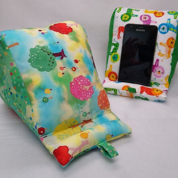 Cell phone, E-reader/Kindle, iPad/Android tablet, book stand, pillow, cushion. Soft safe support for your devises. Measures 10” x 7” x 6.5”