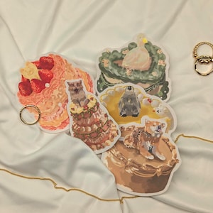 Taart- en dierenstickers (6 keuzes) - schattige stickers, schattige kunst, briefpapier, dierenstickers, huisdierstickers