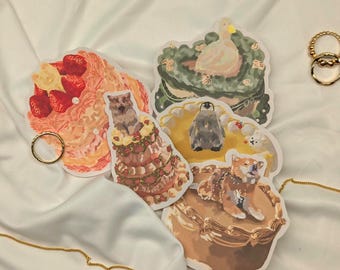 Cake and Animal stickers (6 choices) - cute stickers, cute art, stationary, animal stickers, pet stickers