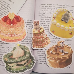 Stickers animaux et gâteaux (6 choix) - adorables autocollants, oeuvres d'art mignonnes, articles de papeterie, autocollants animaux, autocollants animaux de compagnie