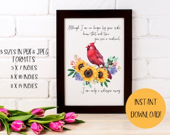 Cardinal Wall Art, INSTANT DOWNLOAD, Remembrance Art, Memorial Art, Cardinal Bird Art, Cardinal Memorial Art, Cardinal Gift, Gift for Her