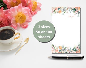 Personalized Notepad, Custom Notepad, Personalized Stationery, Writing Pad, Floral Notepad, Gift for Her, Gift Notepad