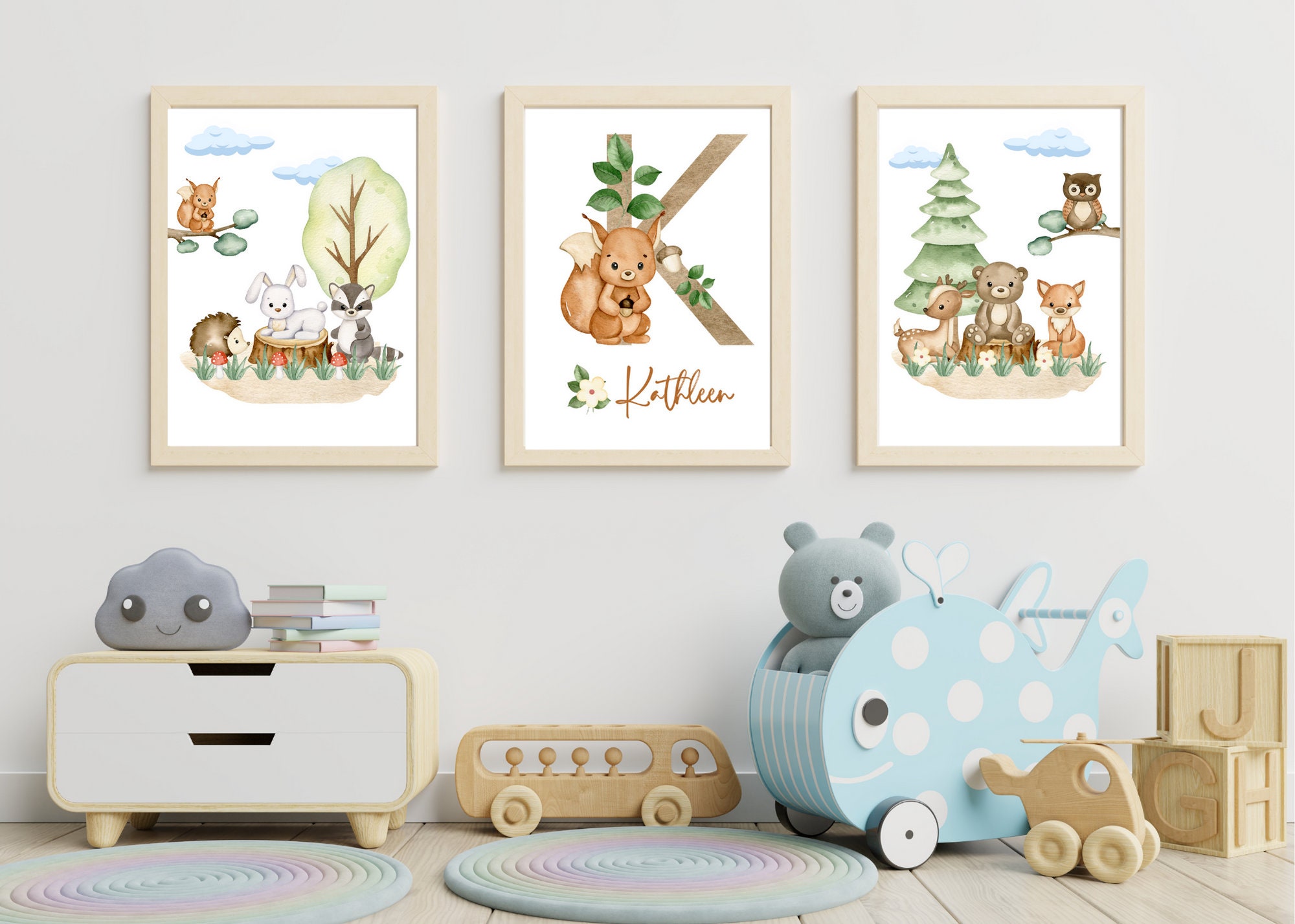 Forest Nursery Print Set, Forest Animal Wall Art, Forest Nursery Art, Forest Nursery Decor