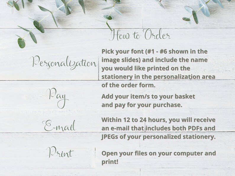 Personalized Printable Stationery, Printable Note Paper, Eucalyptus Letterhead, Custom Printable ...
