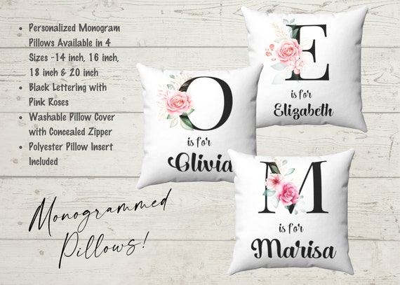 Monogram Pillow Floral Monogram Pillow Personalized Pillow Square Pillow Girl s Gift Newborn Gift Teenage Girl s Gift Etsy