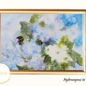 Hydrangea Watercolor, Floral Printable Wall Art, Instant Download Print, Watercolor Print, Watercolor Floral, Digital File Horizontal