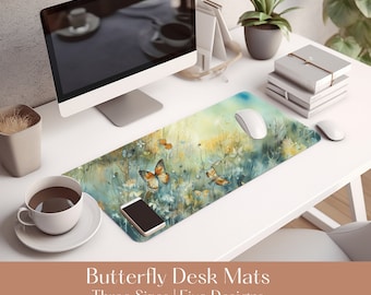 Estera de escritorio con estampado de mariposas, estera de escritorio de mariposas, estera de escritorio de naturaleza, decoración de escritorio de oficina, estera de escritorio de mariposas y flores, 3 tamaños, 5 diseños