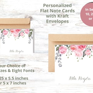 Tarjetas de notas de borde rosa, tarjetas de nota plana, sobres Kraft, tarjetas rosa rosa, notas personalizadas, regalos personalizados, regalo de mamá, regalo del maestro