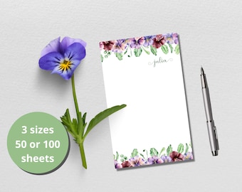 Personalized Notepad, Custom Notepad, PANSIES Notepad, Personalized Stationery, Writing Pad, Gift for Her, Gift Notepad