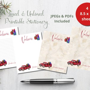 Red Truck Printable Stationery, Printable Note Paper, Christmas Letterhead, Red Truck Letterhead, Custom Printable Stationery