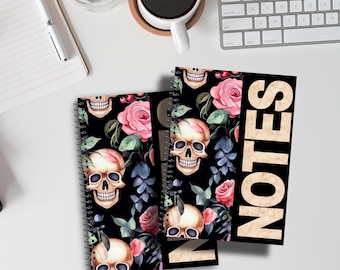 Skelett-anteckningsbok, Halloween-spiralanteckningsbok, Tillbaka till skolan, 8,5 x 11 anteckningsbok, Goth-skolmaterial, Tillbaka till skolan-present, Anteckningsbok-dagbok