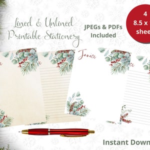 Papelería navideña imprimible personalizada, papel de notas imprimible, membrete personalizado, papelería digital navideña, regalo navideño