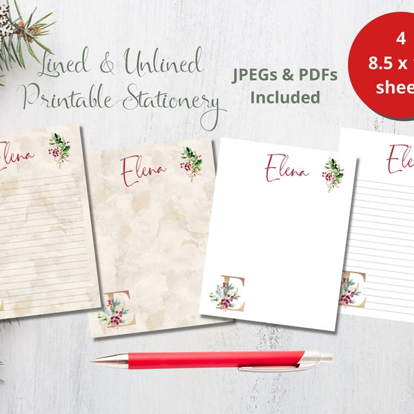 Personalized Printable Holiday Stationery, Printable Note Paper, Christmas Letterhead, Custom Printable Stationery