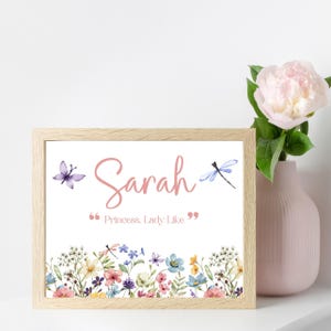 Nursery Name Sign, Girl&#39;s Name Sign, Nursery Decor, Girl&#39;s Room Decor, Nursery Art, Wildflower Name Art, Baby Gift, Floral Nursery