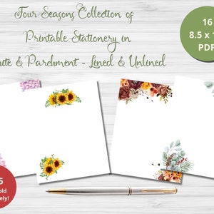 Four Seasons Printable Stationery Collection, INSTANT DOWNLOAD Printable Note Paper, Digital Stationery, Digital Letterhead, 8.5" x 11" PDFs