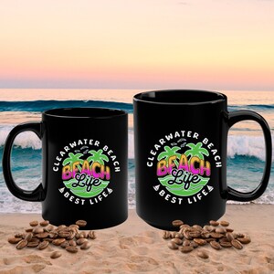 Beach Life Mug, Black Ceramic Mug, Coffee Mug, Tea Mug, Beach Lover&#39;s Gift, Beach House Mug, Vacation Mug, Seaside Mug, Customized Mug
