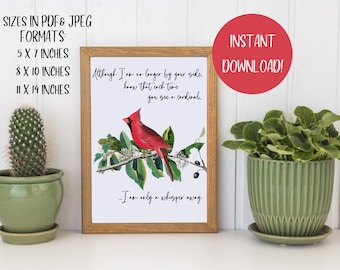 Cardinal Wall Art, INSTANT DOWNLOAD, Cardinal Bird Art, Remembrance Art, Memorial Art, Cardinal Memorial Art, Cardinal Gift, Gift for Her