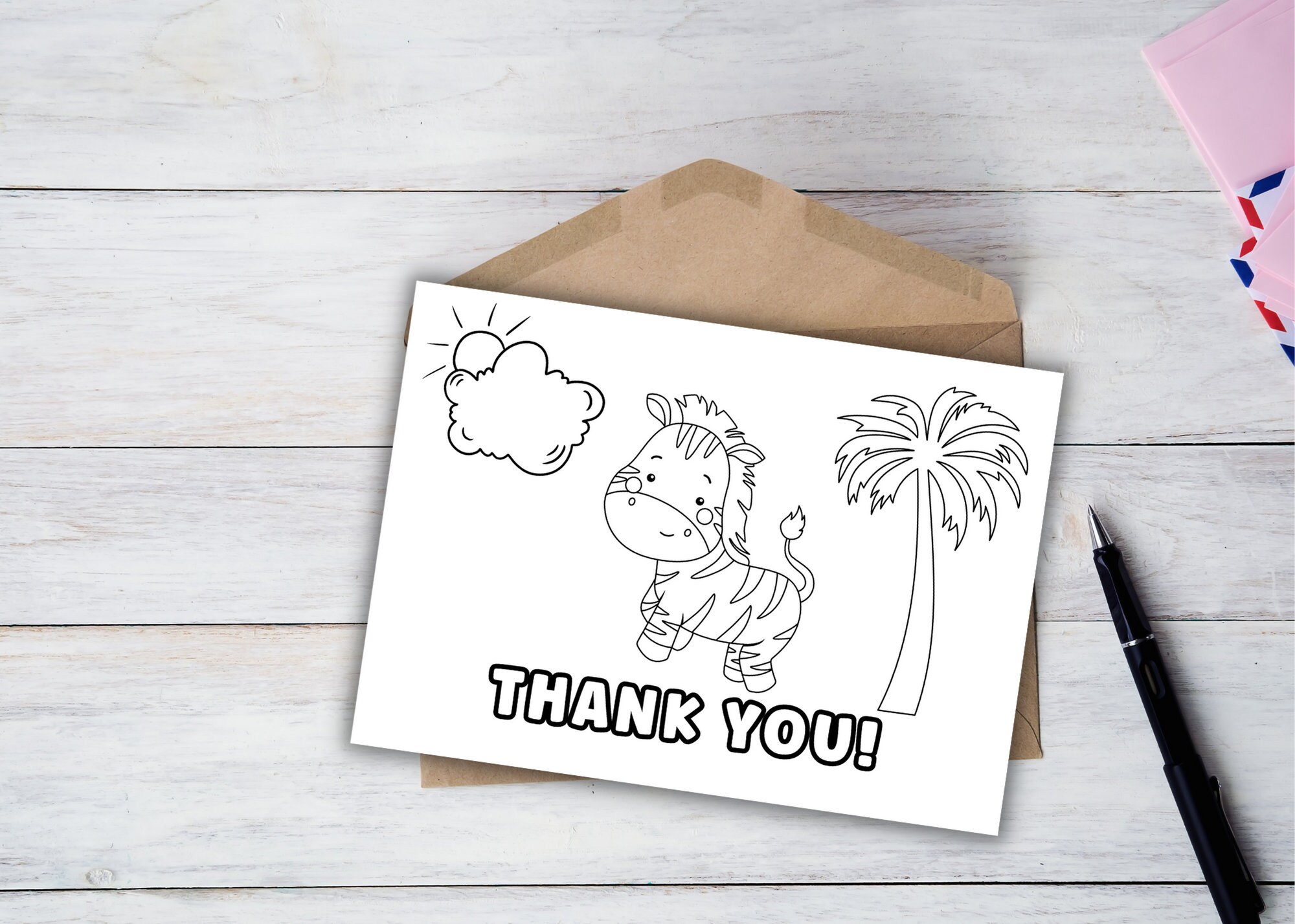 PRINTABLE Thank You Coloring Card, Kid's Thank You Note, Thanks