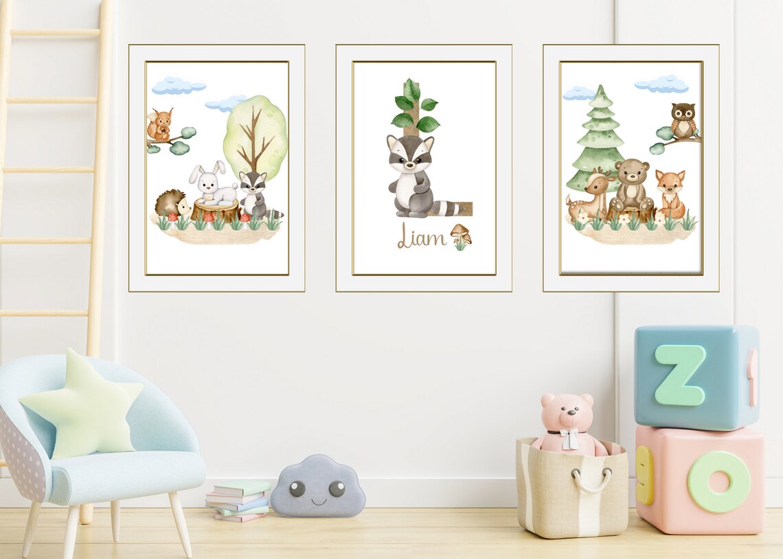 Forest Nursery Print Set, Forest Animal Wall Art, Forest Nursery Art ...