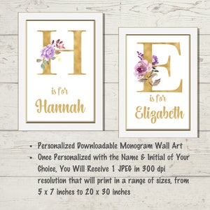 DIGITAL DOWNLOAD, Custom Monogram Wall Art, Personalized Monogram Print, Custom Printable Art, Nursery Wall Art, Girl&#39;s Room Wall Art