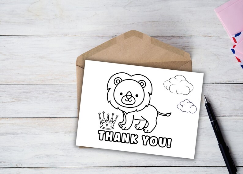 PRINTABLE Thank You Coloring Card, Kid's Thank You Note, Lion Greeting ...