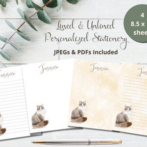 CAT papelería imprimible personalizada, papel de nota imprimible, membrete de gato imprimible, papelería imprimible personalizada, 8.5 "X 11"