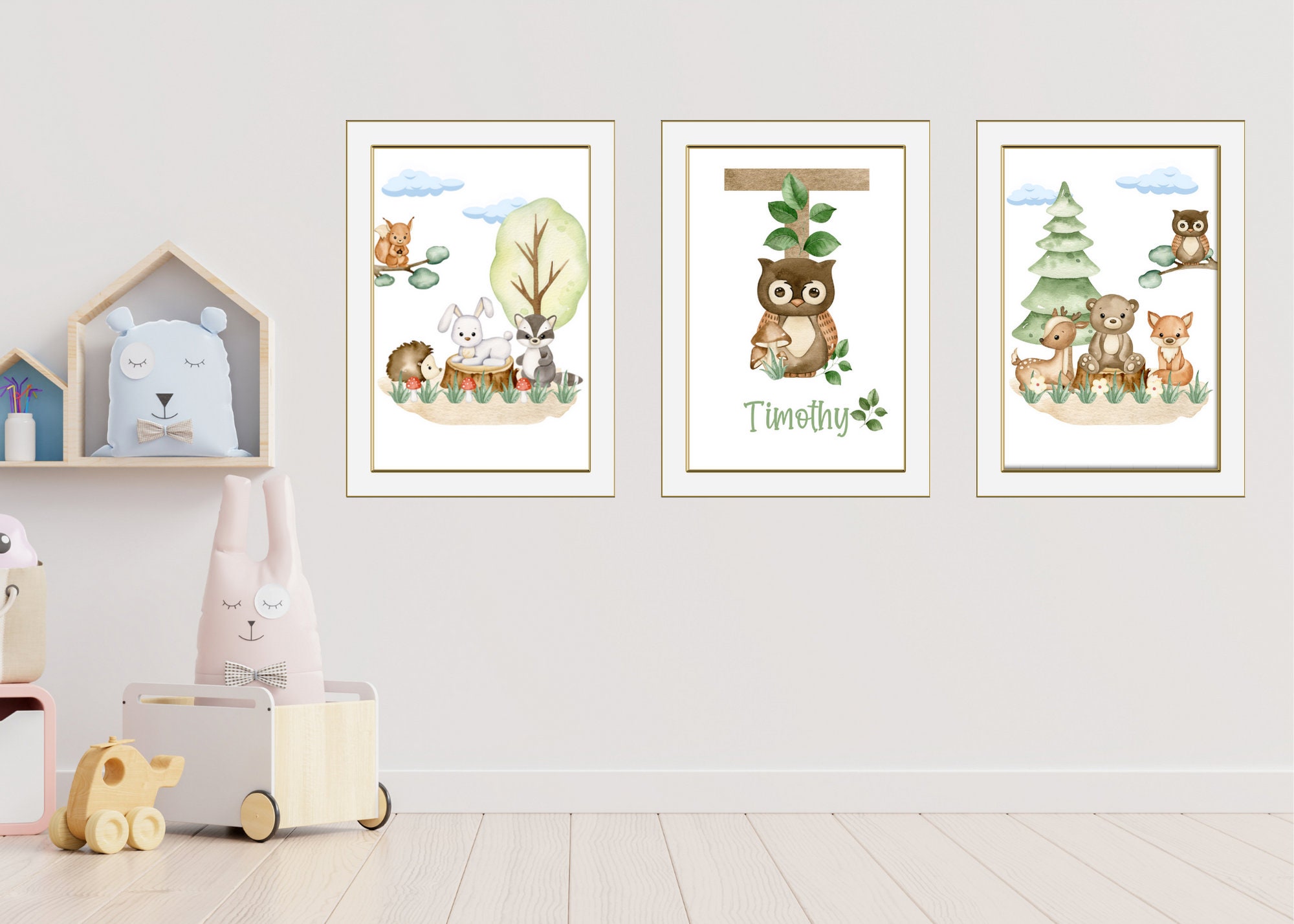 Forest Nursery Print Set, Forest Animal Wall Art, Forest Nursery Art