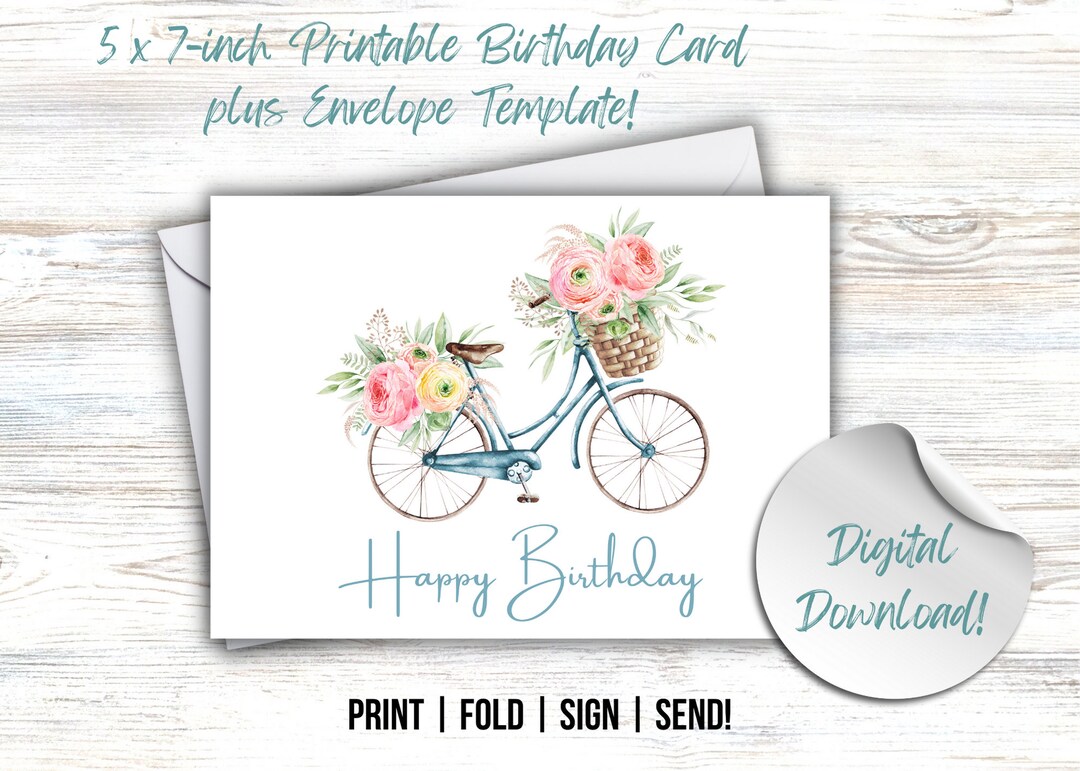 PRINTABLE Happy Birthday Card, Instant Download PDF, Envelope Template ...