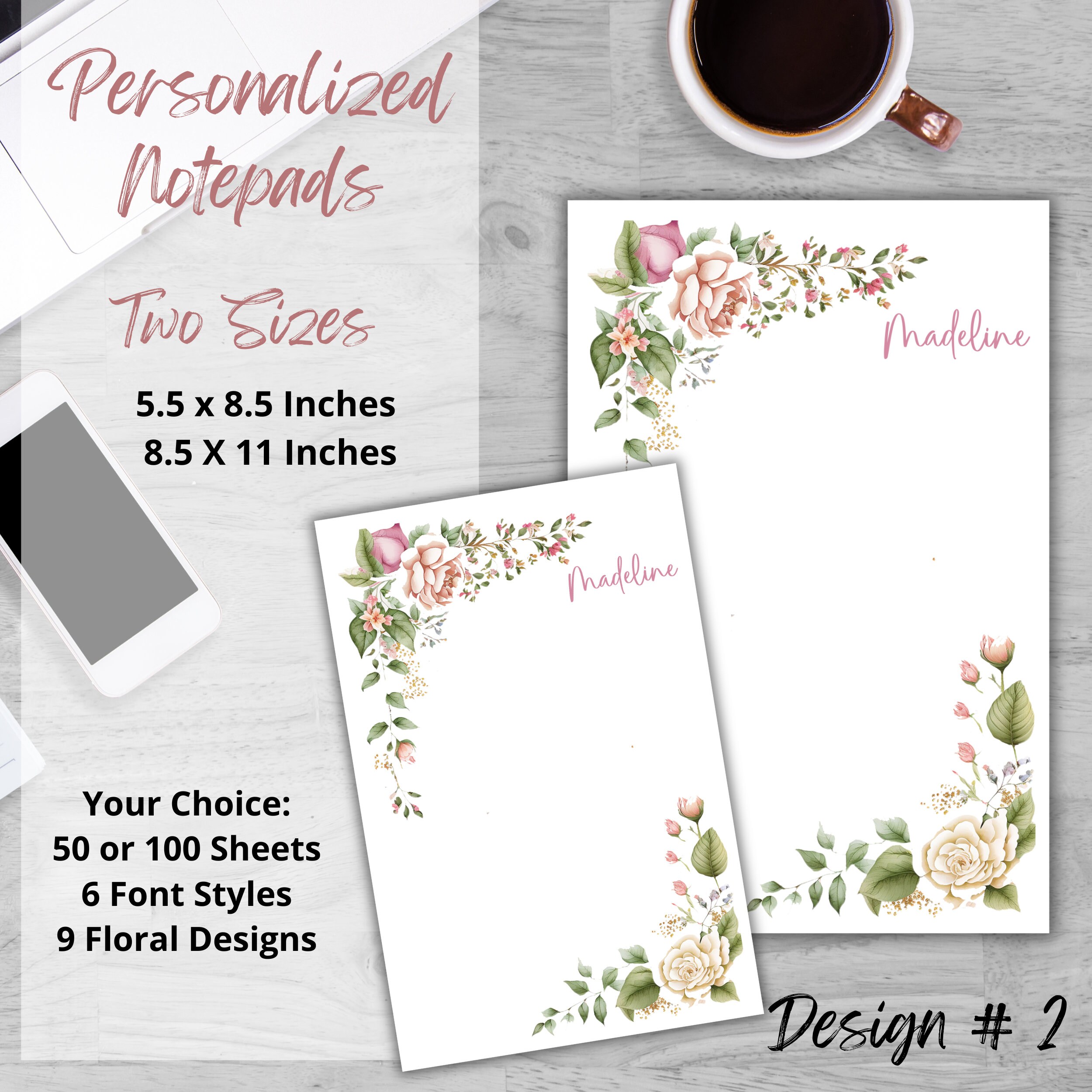 Floral Notepad With YOUR Name, Personalized Notepad, Custom Notepad ...