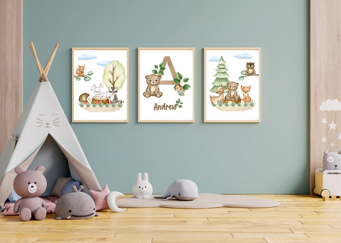 Forest Nursery Print Set, Forest Animal Wall Art, Forest Nursery Art, Forest Nursery Decor